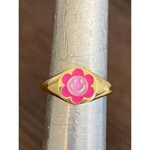 Vivamacity 925 sterling silver 14k gold vermeil enamel smiling face ring